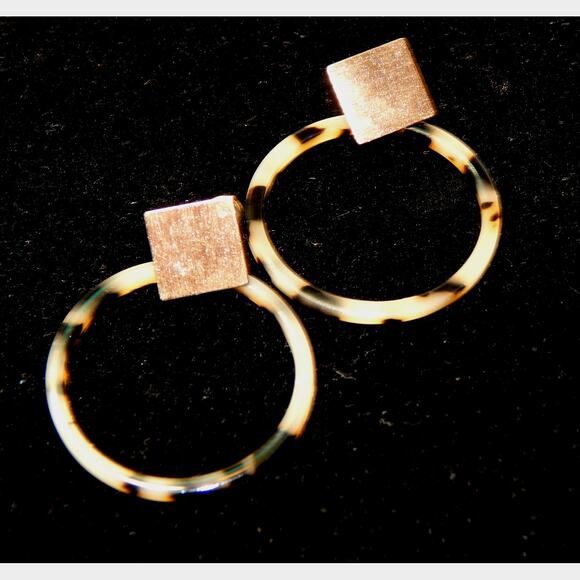 New Classic Resin Tortoise Shell  Hoop With Metal Post Earring - Picture 5 of 6
